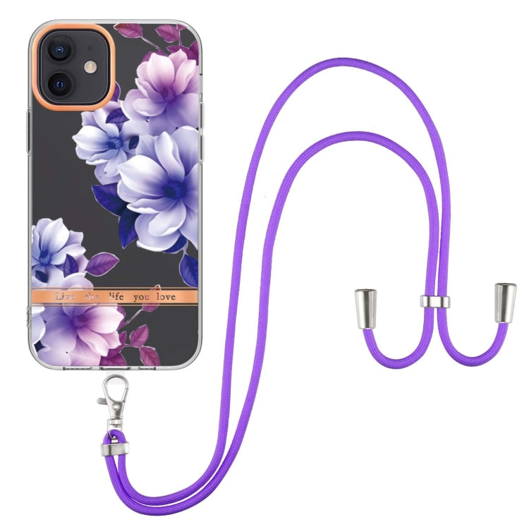 For iPhone 12 Flowers Series TPU Phone Case with Lanyard