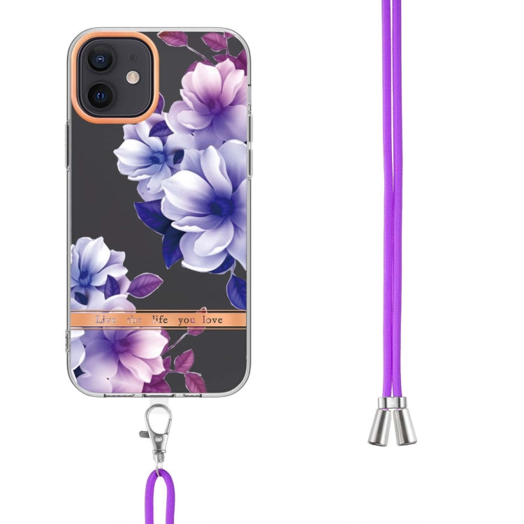 For iPhone 12 Flowers Series TPU Phone Case with Lanyard