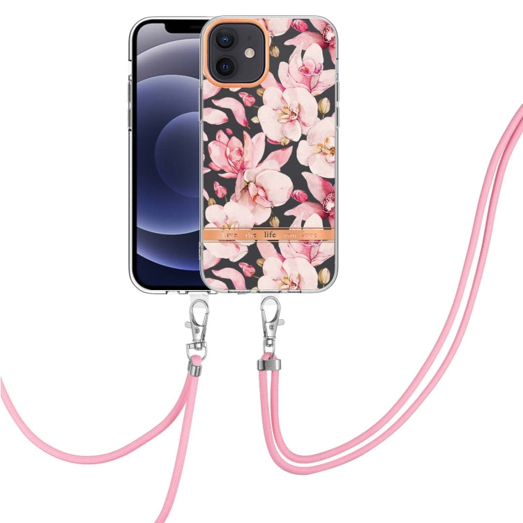 For iPhone 12 Flowers Series TPU Phone Case with Lanyard