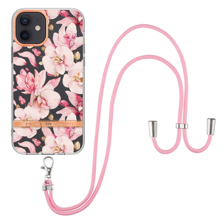 For iPhone 12 Flowers Series TPU Phone Case with Lanyard