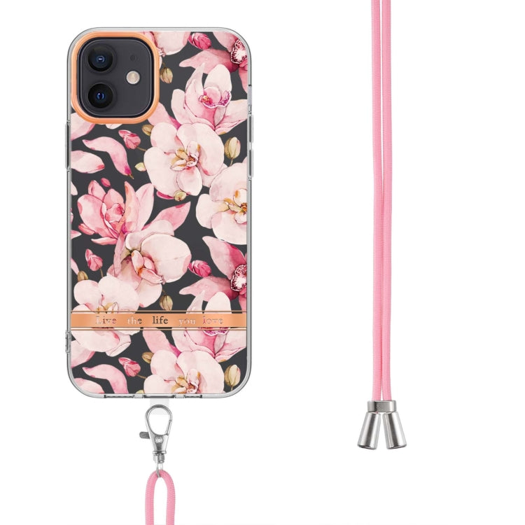 For iPhone 12 Flowers Series TPU Phone Case with Lanyard
