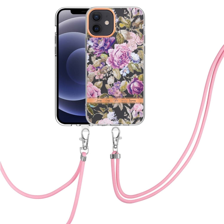 For iPhone 12 Flowers Series TPU Phone Case with Lanyard