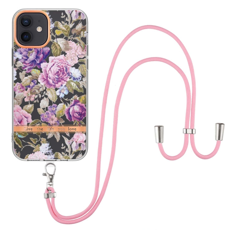 For iPhone 12 Flowers Series TPU Phone Case with Lanyard