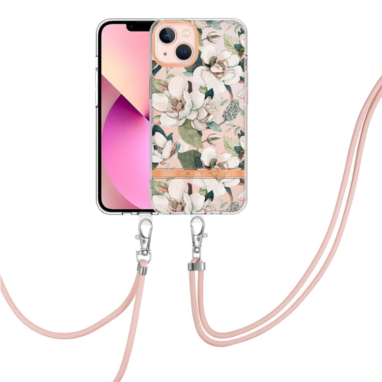 For iPhone 13 mini Flowers Series TPU Phone Case with Lanyard