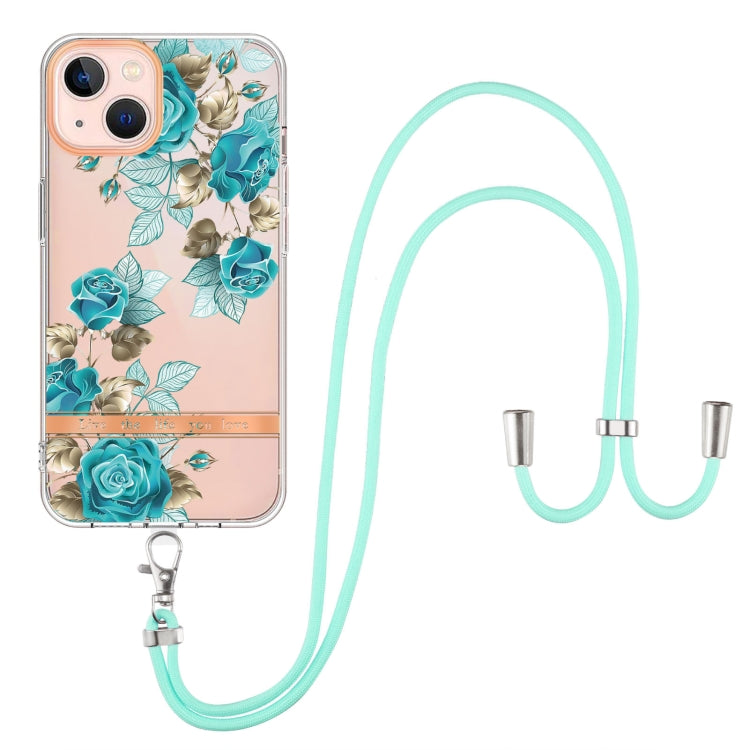 For iPhone 13 mini Flowers Series TPU Phone Case with Lanyard