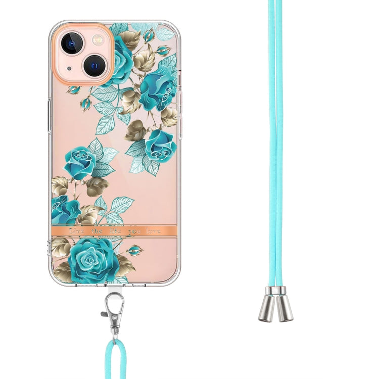 For iPhone 13 mini Flowers Series TPU Phone Case with Lanyard