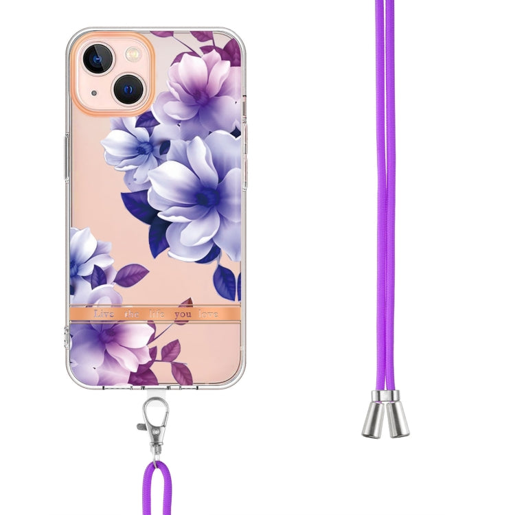 For iPhone 13 mini Flowers Series TPU Phone Case with Lanyard