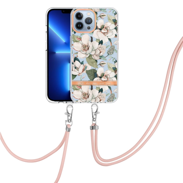 For iPhone 13 Pro Flowers Series TPU Phone Case with Lanyard