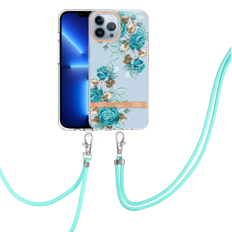 For iPhone 13 Pro Flowers Series TPU Phone Case with Lanyard