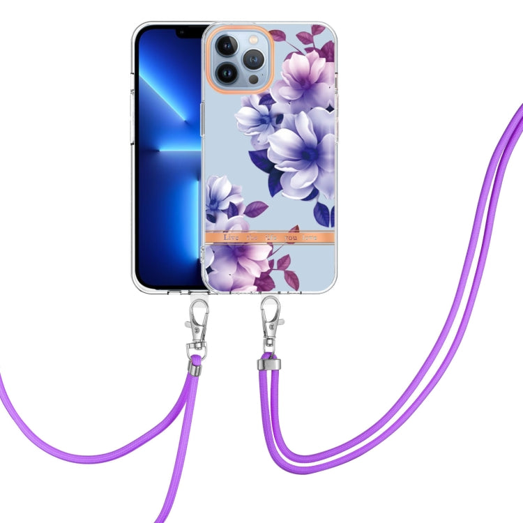 For iPhone 13 Pro Max Flowers Series TPU Phone Case with Lanyard