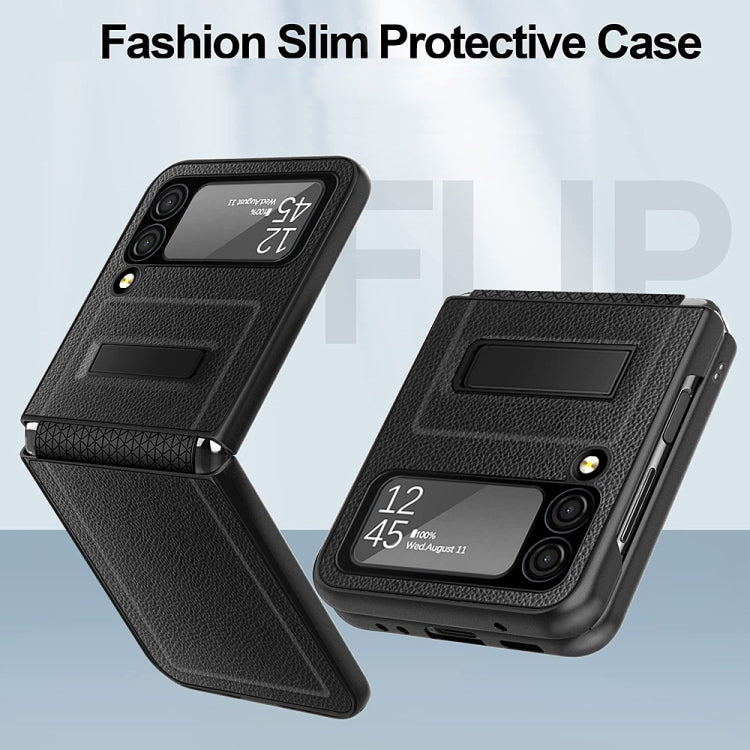 For Samsung Galaxy Z Flip3 5G Litchi Texture Hinge Holder Phone Case
