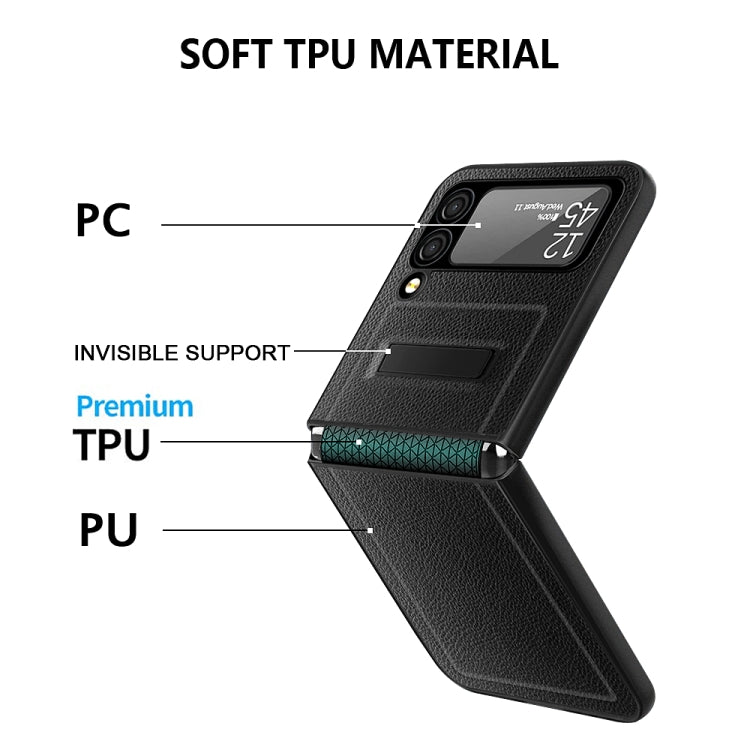 For Samsung Galaxy Z Flip3 5G Litchi Texture Hinge Holder Phone Case