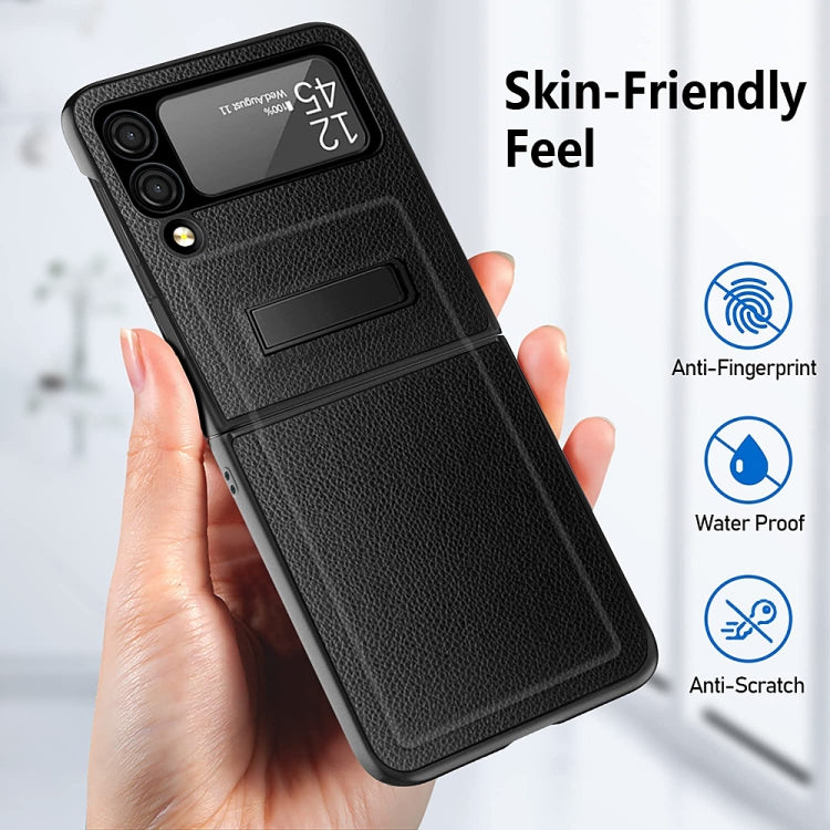 For Samsung Galaxy Z Flip3 5G Litchi Texture Hinge Holder Phone Case