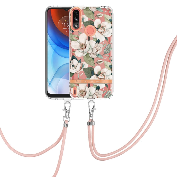 For Motorola Moto E7 Power / Moto E7i Power Flowers Series TPU Phone Case with Lanyard