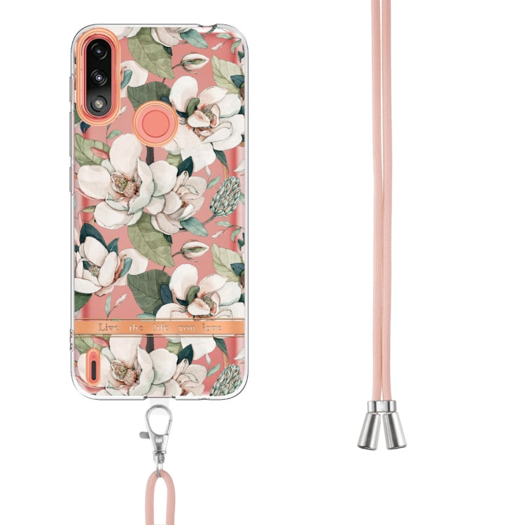 For Motorola Moto E7 Power / Moto E7i Power Flowers Series TPU Phone Case with Lanyard