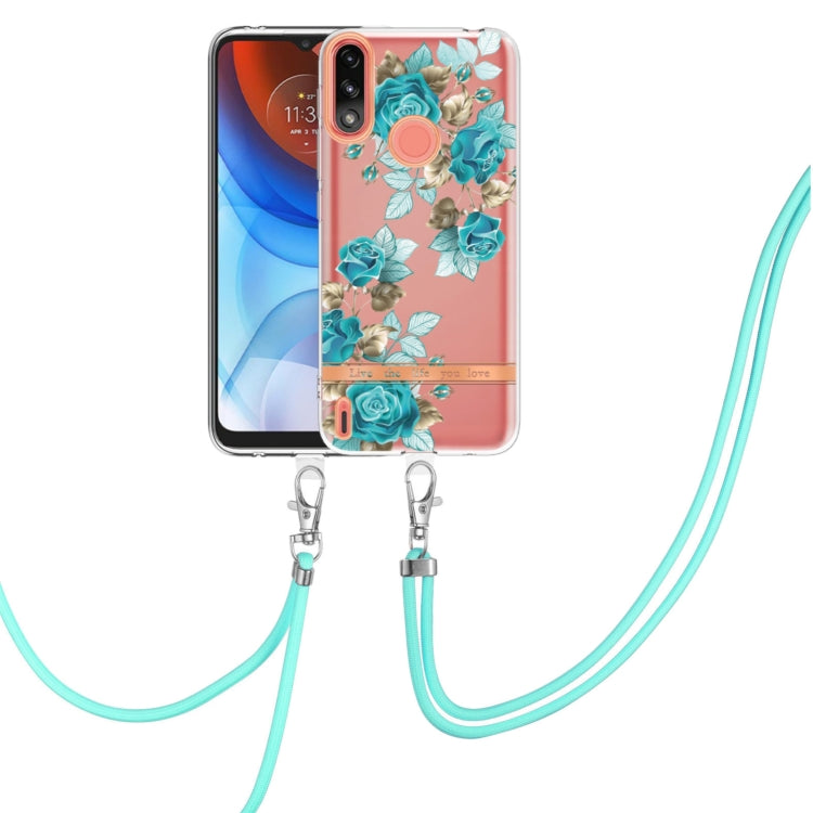 For Motorola Moto E7 Power / Moto E7i Power Flowers Series TPU Phone Case with Lanyard