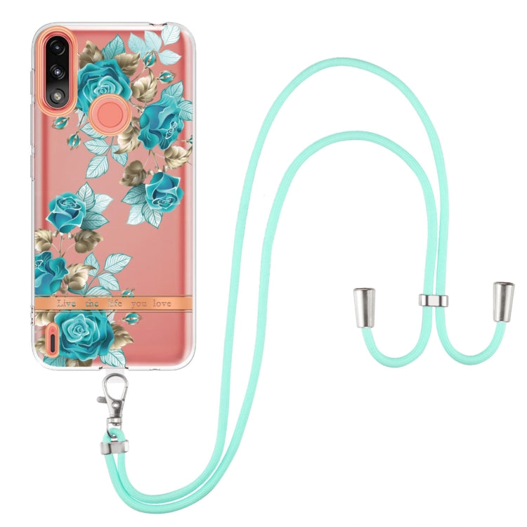 For Motorola Moto E7 Power / Moto E7i Power Flowers Series TPU Phone Case with Lanyard