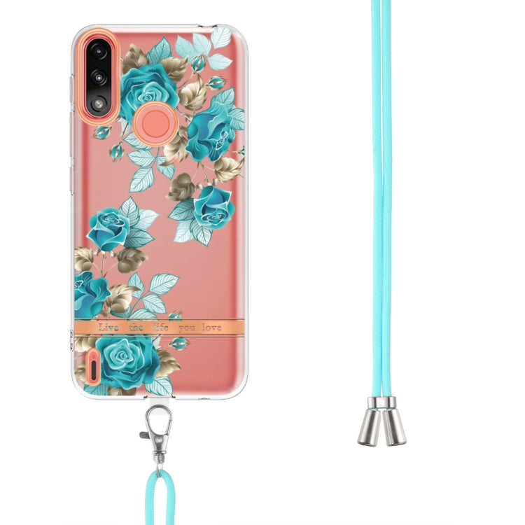 For Motorola Moto E7 Power / Moto E7i Power Flowers Series TPU Phone Case with Lanyard