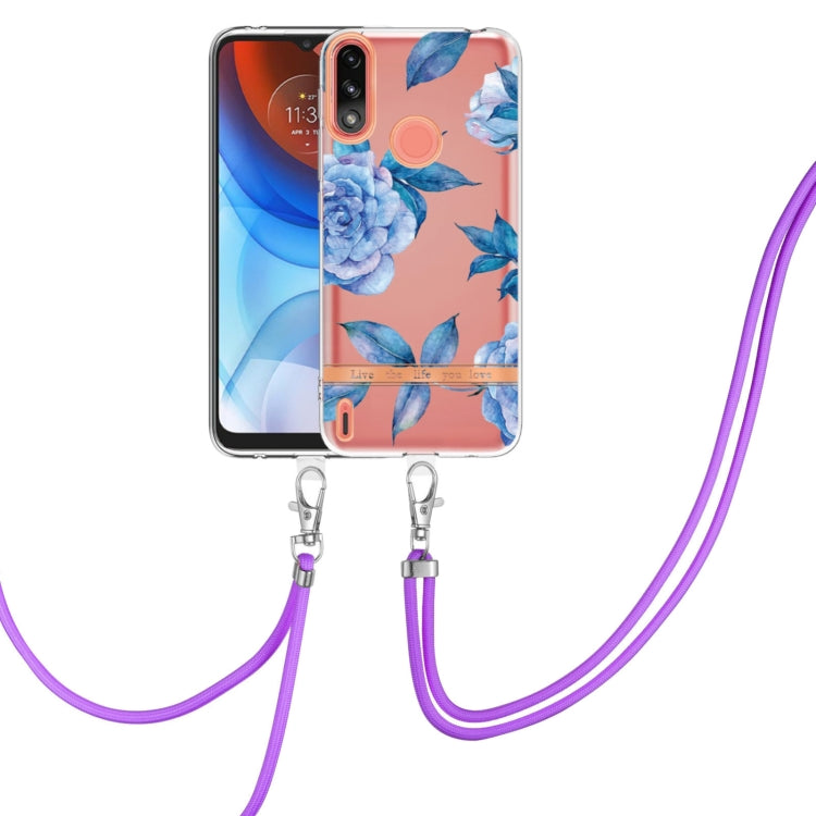 For Motorola Moto E7 Power / Moto E7i Power Flowers Series TPU Phone Case with Lanyard