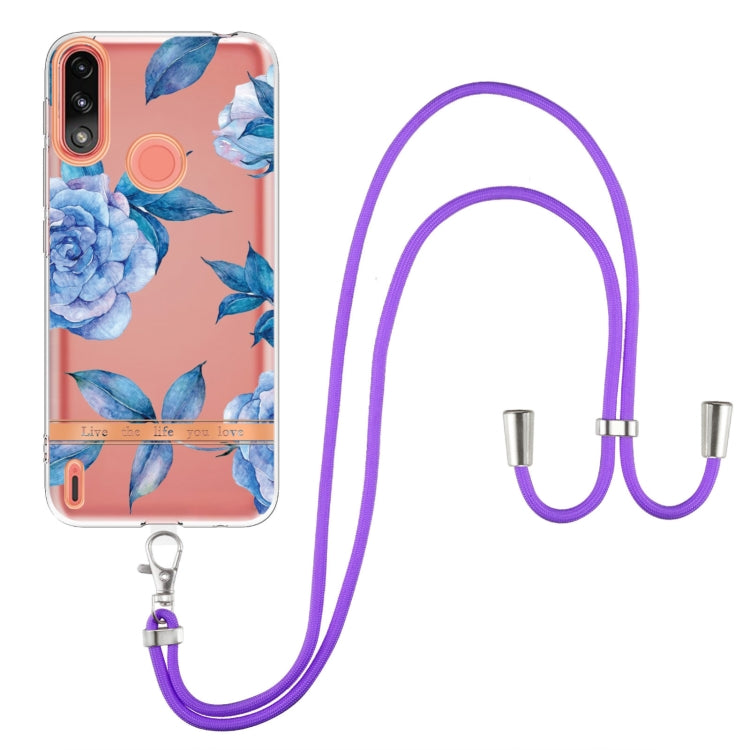 For Motorola Moto E7 Power / Moto E7i Power Flowers Series TPU Phone Case with Lanyard