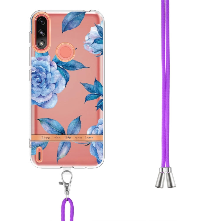 For Motorola Moto E7 Power / Moto E7i Power Flowers Series TPU Phone Case with Lanyard
