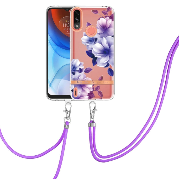 For Motorola Moto E7 Power / Moto E7i Power Flowers Series TPU Phone Case with Lanyard