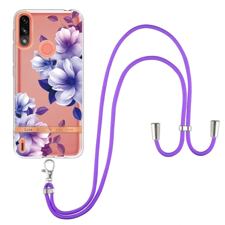 For Motorola Moto E7 Power / Moto E7i Power Flowers Series TPU Phone Case with Lanyard