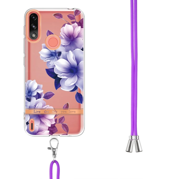For Motorola Moto E7 Power / Moto E7i Power Flowers Series TPU Phone Case with Lanyard
