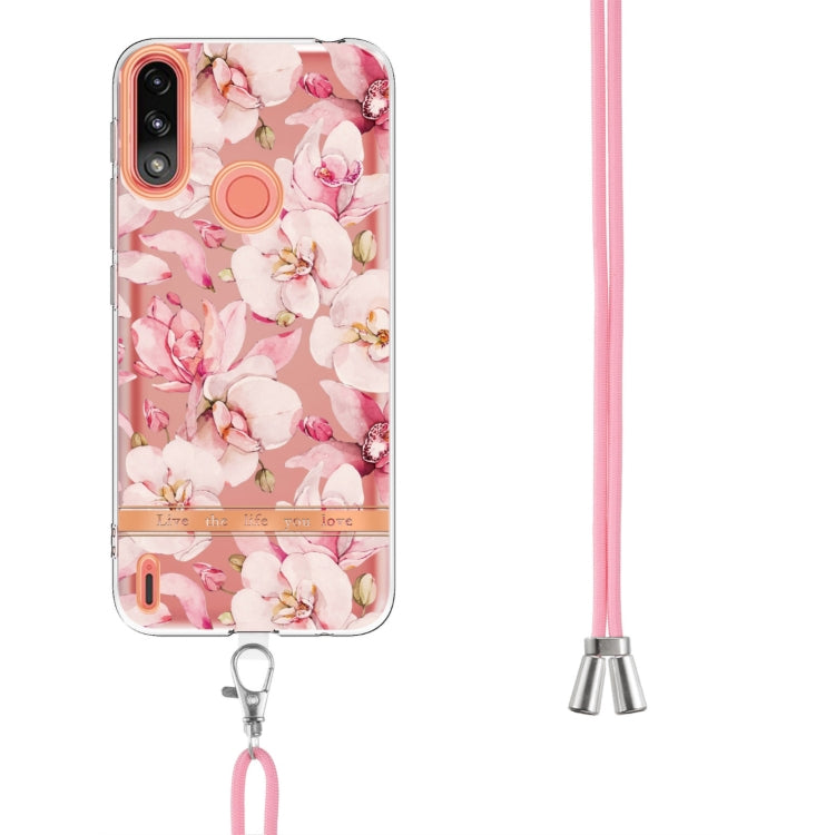 For Motorola Moto E7 Power / Moto E7i Power Flowers Series TPU Phone Case with Lanyard