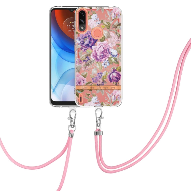 For Motorola Moto E7 Power / Moto E7i Power Flowers Series TPU Phone Case with Lanyard