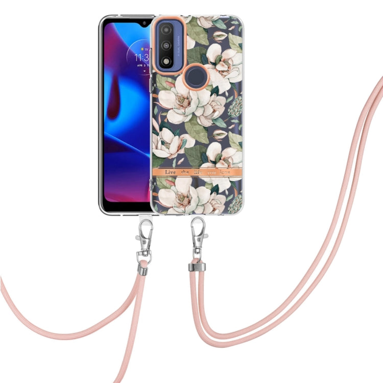 For Motorola Moto G Pure Flowers Series TPU Phone Case with Lanyard
