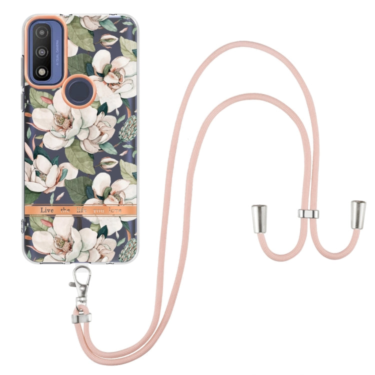 For Motorola Moto G Pure Flowers Series TPU Phone Case with Lanyard