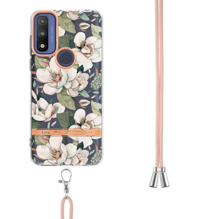 For Motorola Moto G Pure Flowers Series TPU Phone Case with Lanyard