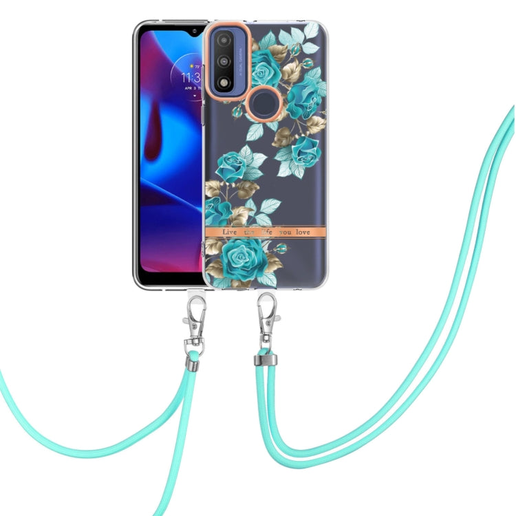 For Motorola Moto G Pure Flowers Series TPU Phone Case with Lanyard