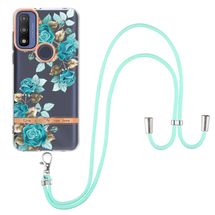 For Motorola Moto G Pure Flowers Series TPU Phone Case with Lanyard