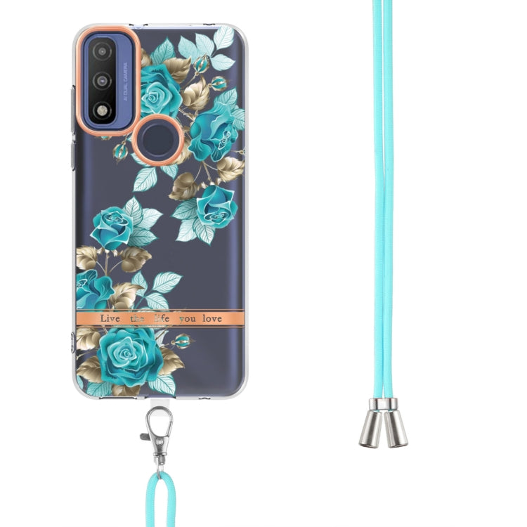 For Motorola Moto G Pure Flowers Series TPU Phone Case with Lanyard