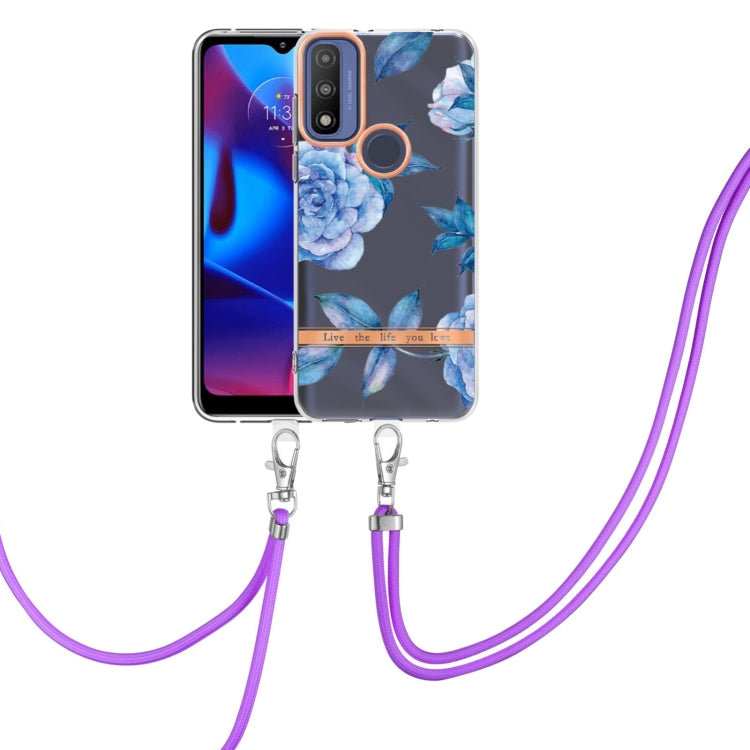 For Motorola Moto G Pure Flowers Series TPU Phone Case with Lanyard