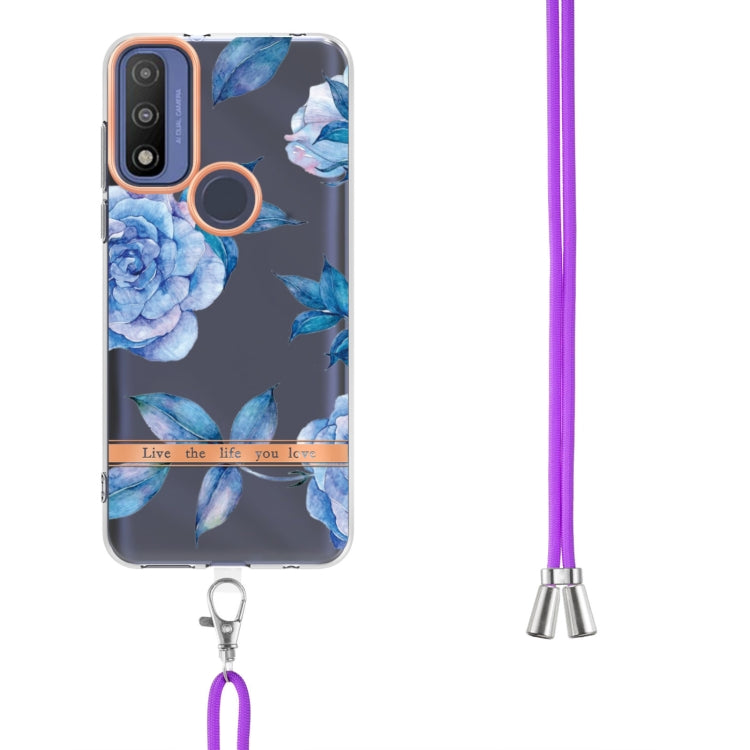 For Motorola Moto G Pure Flowers Series TPU Phone Case with Lanyard