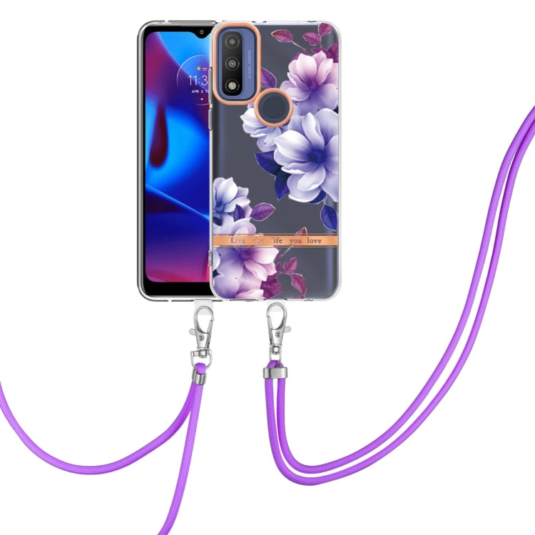 For Motorola Moto G Pure Flowers Series TPU Phone Case with Lanyard