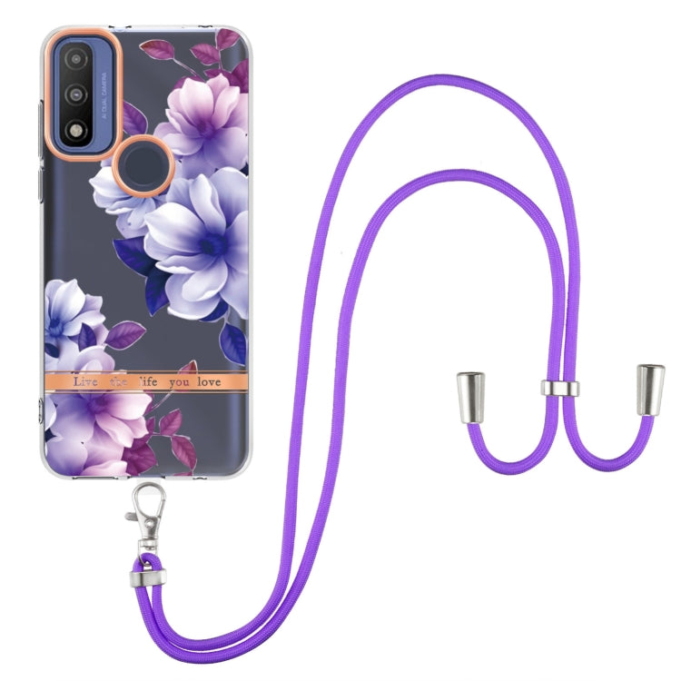 For Motorola Moto G Pure Flowers Series TPU Phone Case with Lanyard