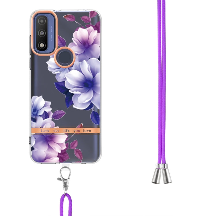 For Motorola Moto G Pure Flowers Series TPU Phone Case with Lanyard