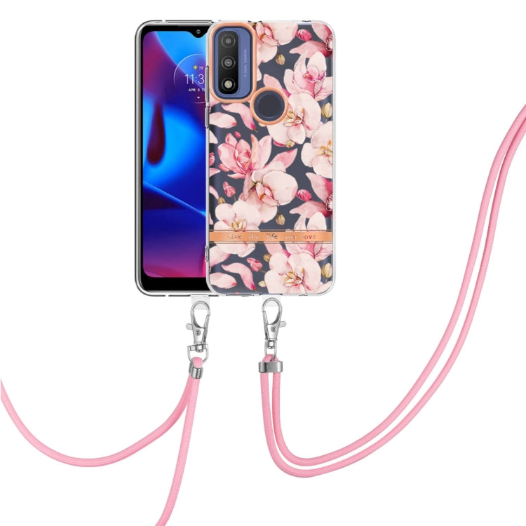 For Motorola Moto G Pure Flowers Series TPU Phone Case with Lanyard