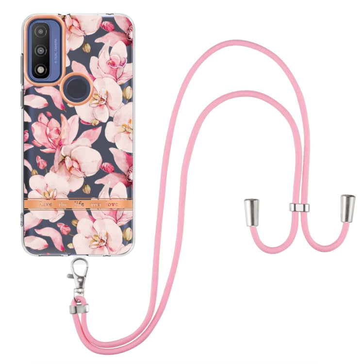 For Motorola Moto G Pure Flowers Series TPU Phone Case with Lanyard