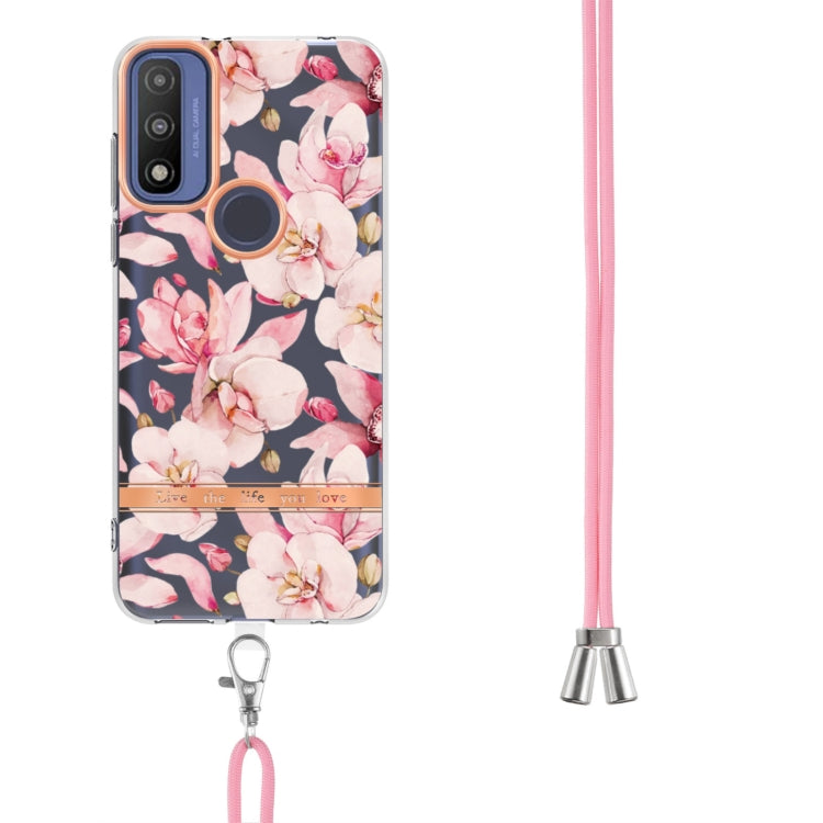 For Motorola Moto G Pure Flowers Series TPU Phone Case with Lanyard