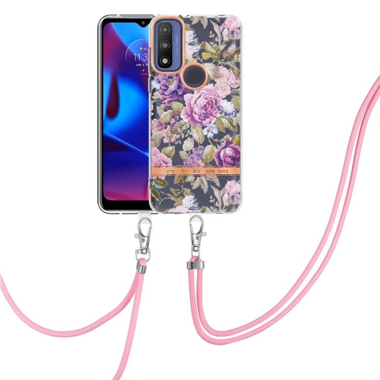 For Motorola Moto G Pure Flowers Series TPU Phone Case with Lanyard