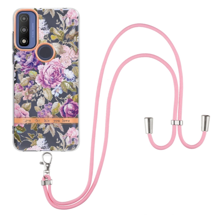 For Motorola Moto G Pure Flowers Series TPU Phone Case with Lanyard