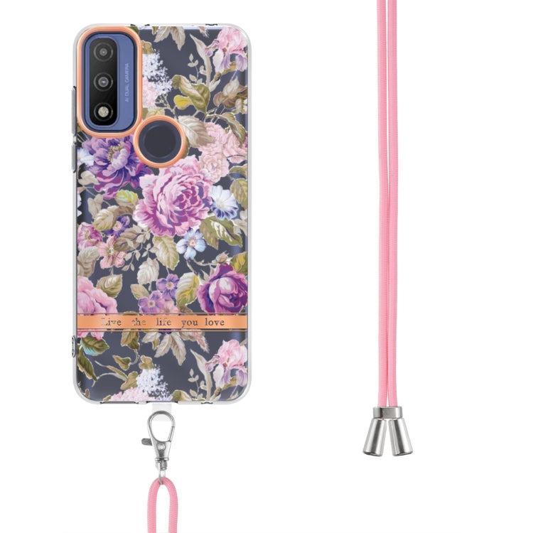 For Motorola Moto G Pure Flowers Series TPU Phone Case with Lanyard