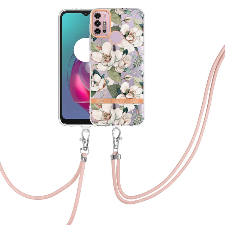 For Motorola Moto G30 / G20 / G10 / G10 Power Flowers Series TPU Phone Case with Lanyard