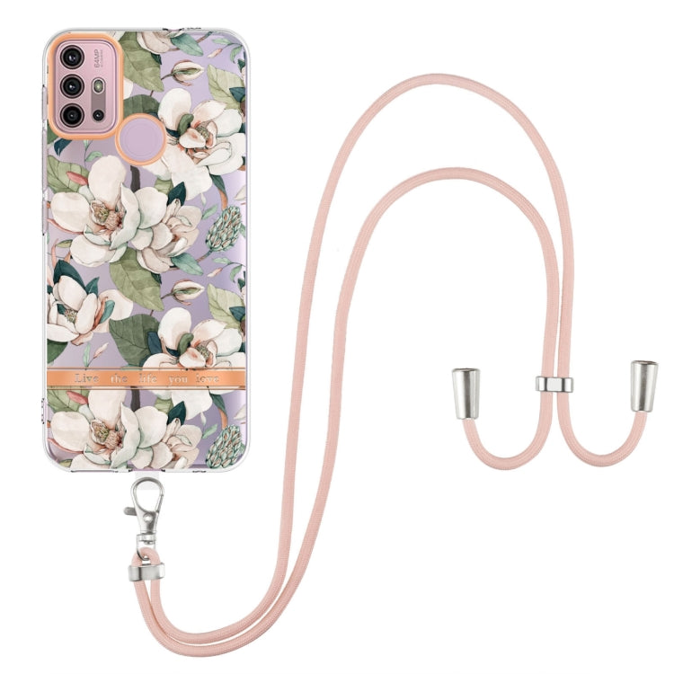 For Motorola Moto G30 / G20 / G10 / G10 Power Flowers Series TPU Phone Case with Lanyard