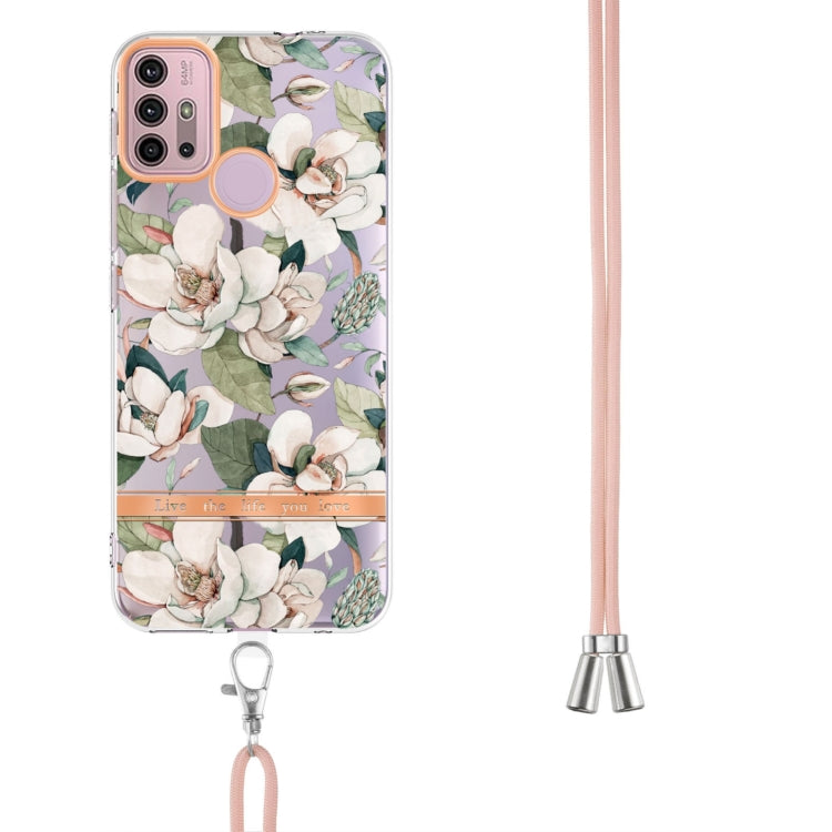 For Motorola Moto G30 / G20 / G10 / G10 Power Flowers Series TPU Phone Case with Lanyard